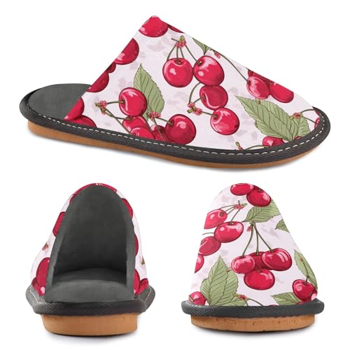 Pink Cherry Fuzzy Slippers Soft Home Bedroom Slippers for Women Men House Shoes4