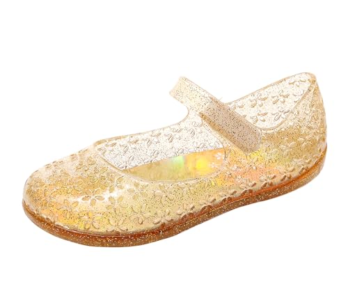 Image of Princess Dress Sandals Jelly Shoes for Toddler Girls Size 8, Blue Bird Nest Layered Lines Mary Jane Flats Childrens Clear Glitter with Hollow-Carved