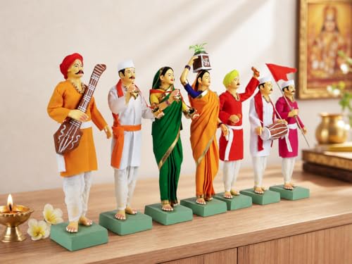 Image of Handmade Terracotta Pandharpur Warkari Set of 7| Traditional 10 Inch Clay Figurines for Mandir Decor, Golu Display and Gifting