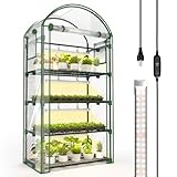 Bstrip Indoor Greenhouse with Grow Light, 4-Tier Mini Green House, 4Pcs Grow Lights for Indoor Plants with Timer, Zippered PVC Grow Tent with Airflow Windows, Indoor Greenhouse Cabinet 35x19.3x63in
