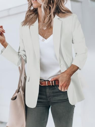 Cicy Bell Womens Casual Blazers Open Front Long Sleeve Work Office Suit Jackets Blazer White