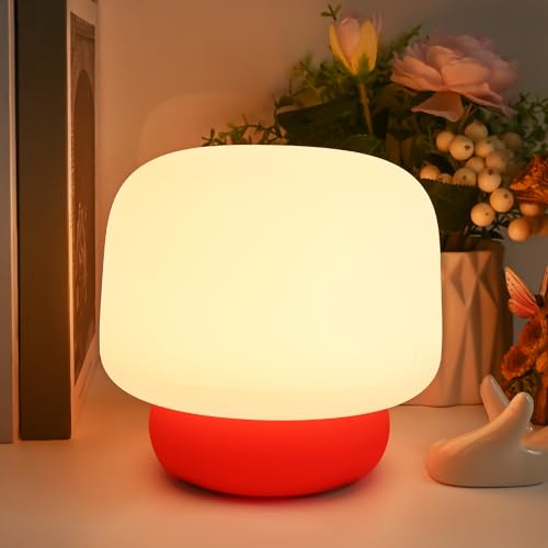 Euakee Luce Notturna Bambini, Kawaii LED Silicone Carino Fungo Lampada Luce Notturna Bambino, Dimmerabile Ricaricabile Lampada Touch con 30 Minuti Timer, Regali per Ragazzi, Ragazze
