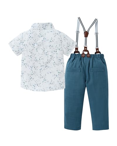 Image of YALLET Toddler Baby Boy Clothes Suit Gentleman Wedding Outfits Formal Dress Shirt+Bowtie+Suspender Pants