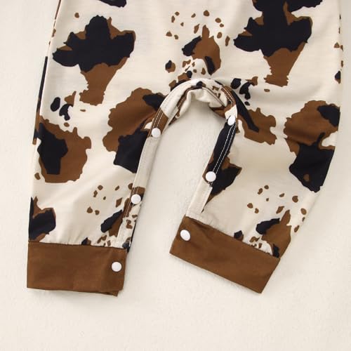 BOUTIKOME Infant Baby Boys Cow Outfits Cute Cow Graphic Jumpsuit Romper Long Sleeve Bodysuit Onesie Hat 2PCS Set Fall Clothes3