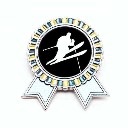 Broche pour sports d'hiver M en métal noir : une médaille de prix de ski élégante