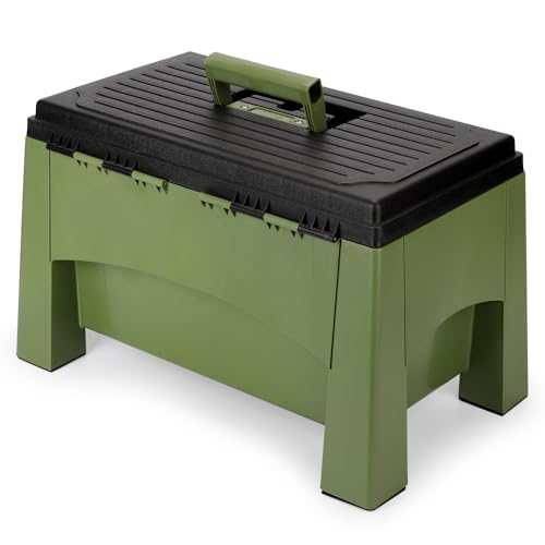 Yolco ST2 Green 3-in-1 Camping Trittstufe & Aufbewahrungsbox für Wohnmobil & Wohnwagen mit Werkzeugeinlage, Belastbar bis 200-kg