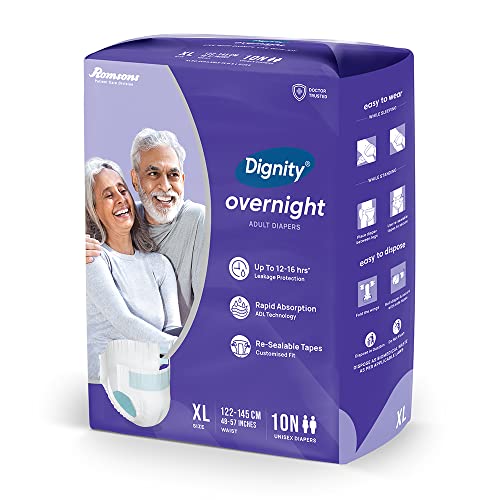 Image of DIGNITY Overnight Tape Style Adult Diapers - XL (60 Pieces) With Wetness Indicator and Leakage Protection Upto 12-16 Hrs.