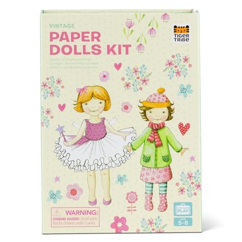 Tiger Tribe: Paper Dolls Kit - Vintage - Design & Dress 2 Paper Dolls, Includes Clothes You Color in, Colored Clothes, Stickers & Colored Pencils