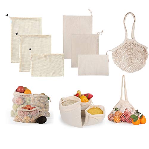 MIUVA Set of 7 Reusable Cotton Mesh Bags Reusable Produce Bags Organic Storage BagsEco Friendly Grocery Bags for Fruit Veggies Toy Storag
