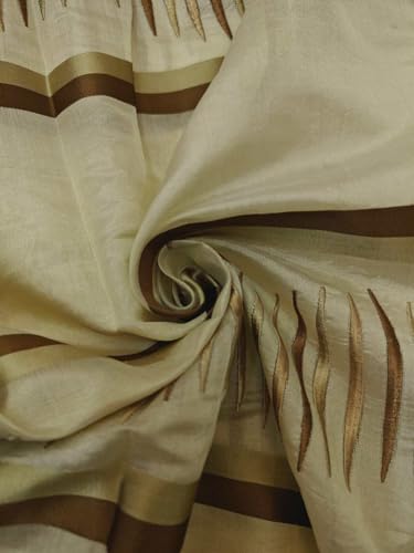 Organza de soie crème au mètre tissu brodé satin marron