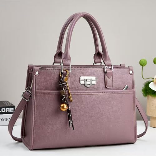 Bolso tote grande para mujer de cuero sintético púrpura miniatura 3