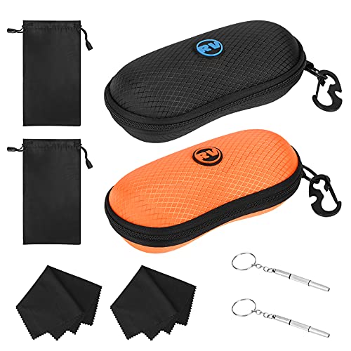 Rhino Valley Sunglasses Case, [2 Pack] EVA Hard Shell Sports Eyeglasses Organizer Case with Metal Hanging Hook and Screwdriver, Eyeglass Cases Eyewear Accessory for All Types of Eyeglass, Black Orange