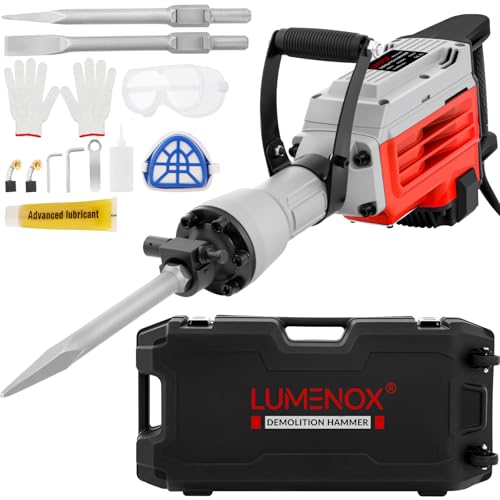 3500W Electric Demolition Hammer 60J Heavy Duty Concrete Breaker Jackhammer 1800 BPM 360 Anti-Vibration Handle Self-Lock Switch 2 Chisels PPE Kit