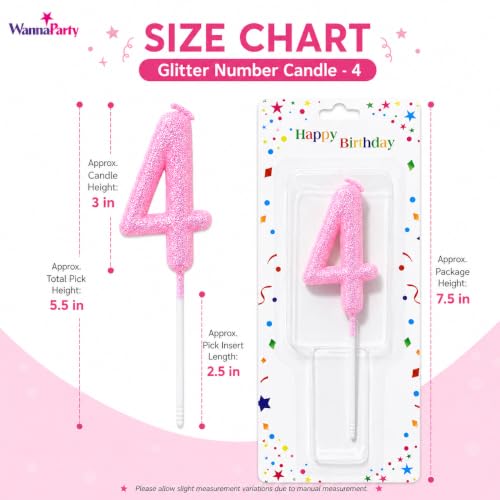 Image of Wanna Party Glitter Designer Pink Number 4 Birthday Candle, Numerical Cake Candle for 4th Birthday, Cake Cutting, Party Decoration & Celebration Supplies - 1PC