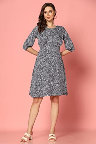 Image of Leriya Fashion Dresses for Women | Fancy Rayon Zig Zag Printed Faux Wrap Western Dress | Fit & Flare Knee Length Dresses for Girls | Loose Narrow Elastic Cuffs Sleeves