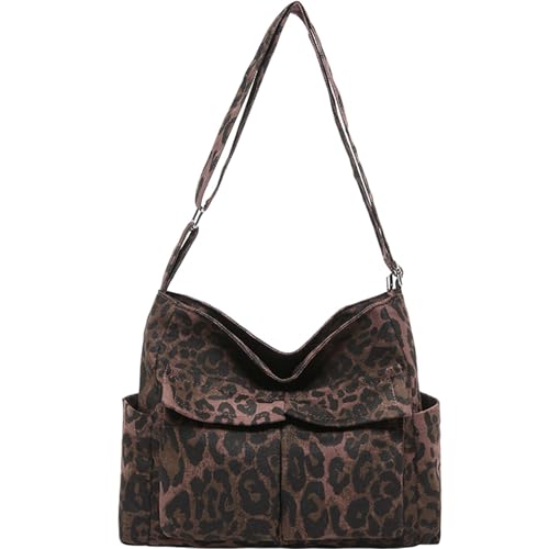 Fashion Leopard Print Messenger Bag Canvas Casual Crossbody Bag Shoulder Bag Purse Travel Daypacks