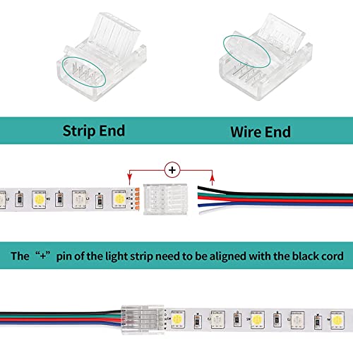 HOMELYLIFE 10 Pcs 5 Pin 12mm LED Strip Connectors Solderless with 16.4ft Extension Cable 5 Conductor for Waterproof or Non-Waterproof 12mm Wide RGBW RGBWW LED Strip Lights - Image 2