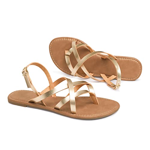 Image of Huayuanwell Women's Gladiator Flat Sandals Fisherman Strappy Sandals Ankle Strap Sandals