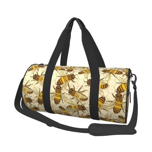 Large Duffle Bag for Travel - Vintage Honey Bees Honeycomb Gym Bag for Women Men, Foldable Travel Bags for Women Men with Zippered Multiple Pockets