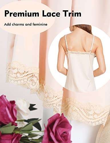 Image of MANCYFIT Women's Full Slips Lace V-neck Adjustable Strap Sleepwear Dress