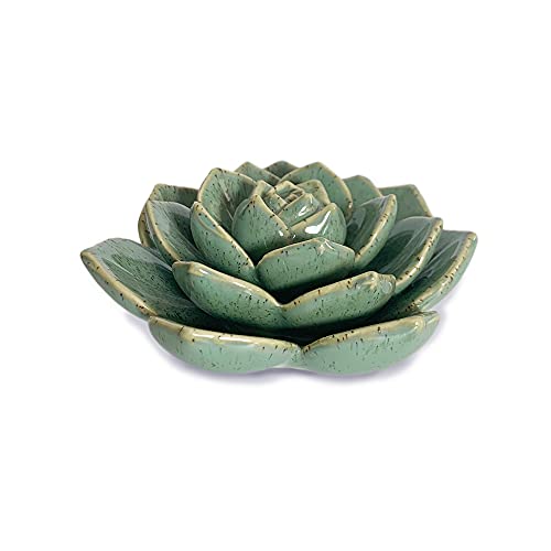 Hydrone Design Ceramic Succulent Flowers Table Top with Stable Base, 3D Handmade Tablescape Decorative (Green)