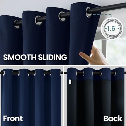 Image of COSVIYA 100% Navy Blue Blackout Curtains for Kids Room 72 Inches Length | Room Darkening Light Blocking Drapes for Bedroom, Thermal Insulated Grommet Window Panels with Black Liner, W40xL72, 2 Panels