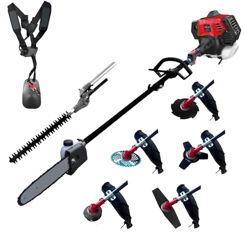 Synergy Desbrozadora Multifunción 7 en 1 65cc 4,9CV – Motor 2T, Motosierra, Cortasetos, Discos y Arnés Profesional