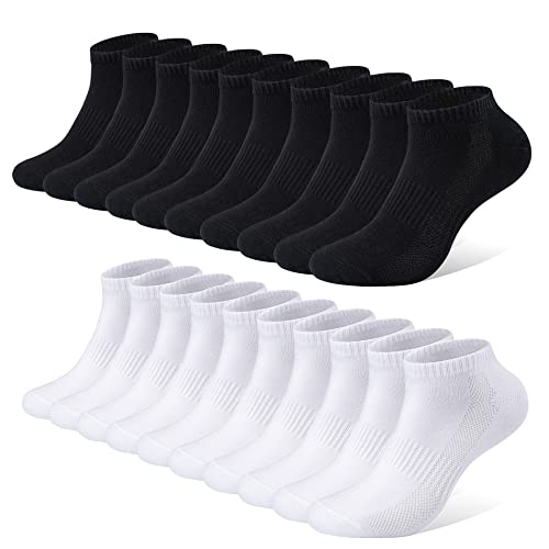 FALARY Sneaker Socken Herren Damen Sportsocken 10Paar Atmungsaktives Laufsocken Baumwollsocken Kurze Halbsocken 47-50 Schwarz Weiß