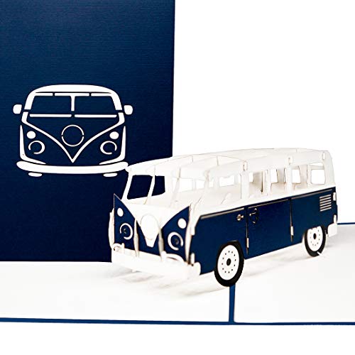 'Tarjeta de felicitación "VW Bus" "Bulli  Minibus Azul  3d tarjeta de tarjeta de cumpleaños, Pop Up para carnet de conducir, VW BUS regalo, viaje cupones