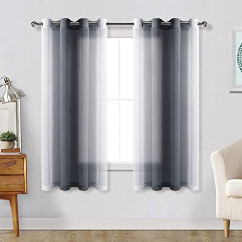 Hiasan Ombre Sheer Curtains Black Gradient, 52 x 63 Inches Long, 2 Panels