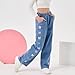Rolanko Girls Baggy Jeans Elastic Wide Leg Stretch Denim Pants Loose Kids Clothes (Colorful Butterfly, 11-12 Years)