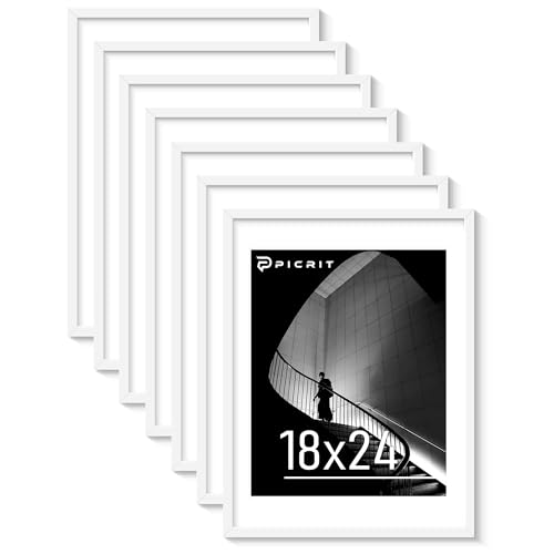 Image of Picrit 18x24 Picture Frame Set of 7, White Poster Frames for Wall