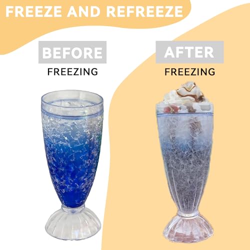 Image of Lily's Home Frosted Freezer Milkshake Glasses, 12 oz Set of 4 - Double Wall Insulated Acrylic with Liquid Gel for Root Beer Floats, Smoothies & Ice Cream Sodas, Home Bar, Kitchen, Party & Dessert Shop
