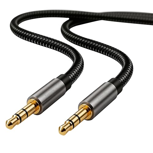 Ruaeoda Cable auxiliar para coche, 1,8 m, 3,5 mm, cable de audio macho a macho, estéreo, sonido HiFi, nailon trenzado, AUX a AUX, cable de 1/8 para auriculares, coche, estéreos domésticos, altavoces