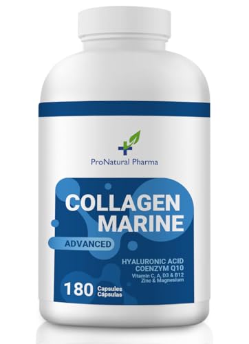 Colágeno Marino Hidrolizado + Ácido Hialurónico + Q10 | Con Zinc, Magnesio y Vitamina C | 180 Cápsulas (90 Días) | Cuidado de Articulaciones, Piel, Cabello y Uñas | ProNatural Pharma