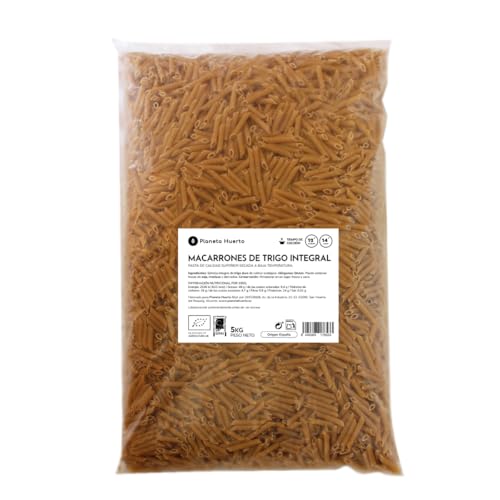 PLANETA HUERTO | Macarrones de Trigo Integral Ecológicos 5 kg – Macarrones, Rico en Fibra y Proteínas Vegetales, Sin Aditivos, Ideal para Dietas Veganas y Alimentación Saludable