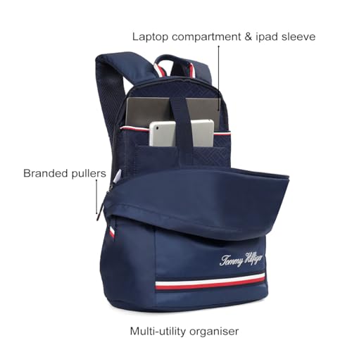 Image of Tommy Hilfiger Laptop Backpack Emett | Backpack for School, College and work | Water-Resistant | Fits 14-inch Laptop with Multi-Organiser | Trolley Holder | 21L Capacity
