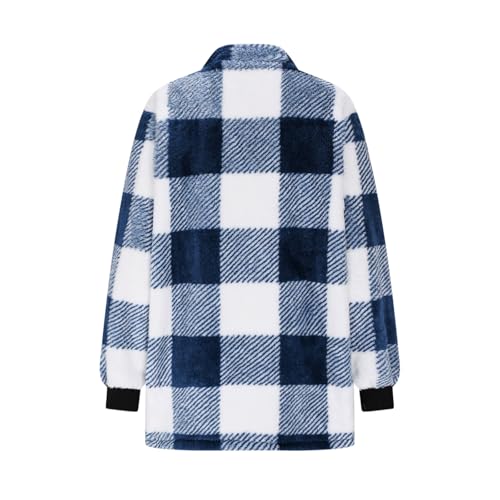 Long Winter Coats for Women Plaid Fuzzy Fleece Plus Size Zip Up Jacket Warm Casual Comfy Faux Fur Jacket with Pockets Trendy4