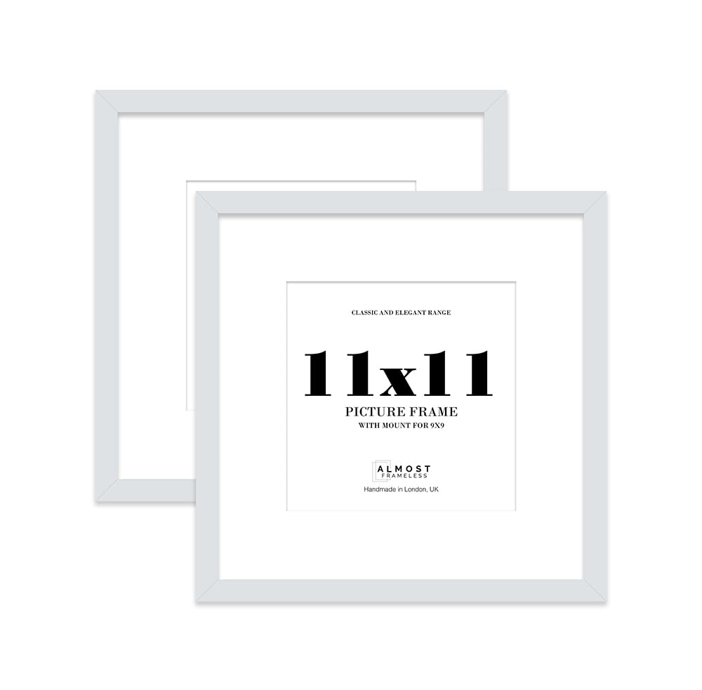 11x11 Light Grey Picture Frame with Mount for 9x9 Photos, Prints - Modern Square Wall Frame, Set of 2