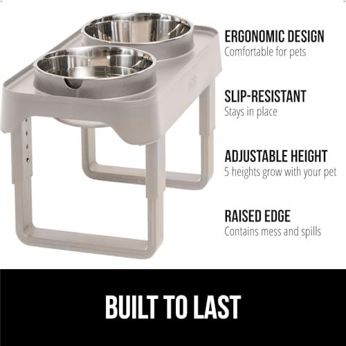GORILLA-GRIP-Elevated-Dog-Bowls-5-Height-Adjustable-Raised-Food-and-Water-Stand-for-Dogs-and-Cats-Sturdy-Feeding-Station-with-No-Spill-Stainless-Steel-Bowl-Set-for-Small-Medium-Large-Pets
