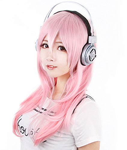 Happylifehere Japanese Anime Light Pink Long Cosplay Costume Wig + Headphone
