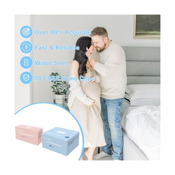50 Ovulation Test Strips and 20 Pregnancy Test Strips Combo Kit, Rapid Fertility Predictor Kit, Accurate Pregnancy Detection, Prueba de Embarazo, 5mm Wider, with 70 Urine Cups (50LH+20HCG) - Image 7