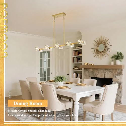 Image of 10 Lights Modern Crystal Chandelier L 43 inch Dining Room Gold Sputnik Ceiling Pendant Lights Industrial Hanging Light Fixture for Kitchen Island Over Table Living Room Bedroom