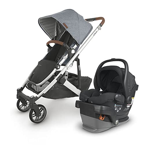 Cruz V2 Stroller – Gregory (Blue Melange/Silver/Saddle Leather) + MESA V2 Infant Car Seat – Jake (Charcoal)