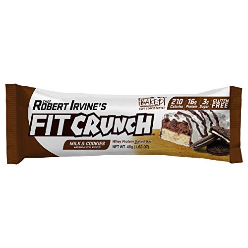FITCRUNCH Snack Size Protein Bars, World’s Only 6-Layer Baked Bar, Just 3g of Sugar & Soft Cake Core (9 Count, Milk & Cookies)