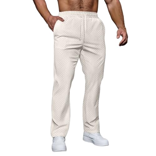 Cambkatl Men’s Jacquard Sweatpants Athletic Elastic Waist Straight Gym Joggers Stretchy Lounge Pants with Pockets