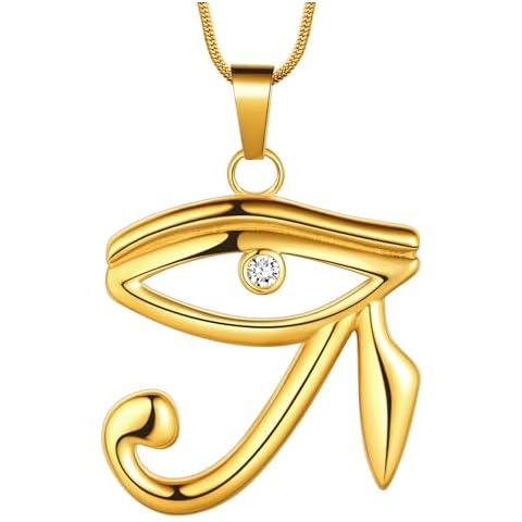 Hipunk Eye of Horus Necklace - Stainless Steel Egyptian Protection Necklace Egyptian Jewelry for Women Men Ancient Wedjat Eye of Ra Horus Symbol Amulet Protective Coptic Jewelry SP0192K Cover