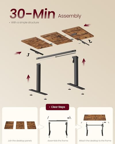 Image of VASAGLE Electric Standing Desk, 47.2 x 23.6 Inches Height Adjustable Desk, Sedentary Reminder, 4 Memory Heights, for Home Office, Rustic Brown ULSD312KD020S