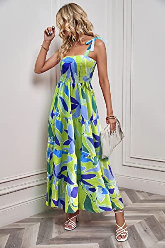 Image of kinstell Women's Summer Boho Spaghetti Strap Square Neck Ruffle Casual Flowy Long Dress Beach Swing Party Maxi Dress