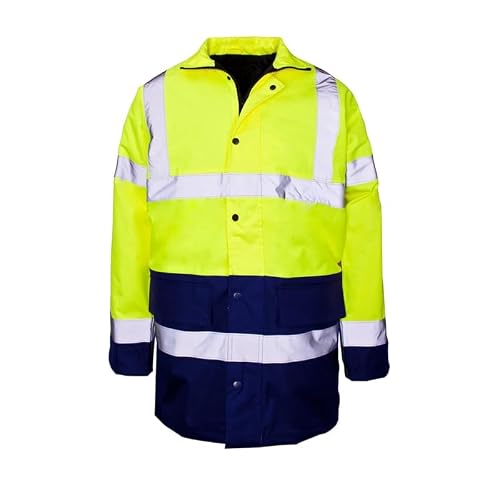 Image of Hi Vis Traffic Jacket Waterproof High Visibility Padded Parka Coat Safety Security Workwear Winter Reflective Protective PPE Jacket Men Women Yellow/Navy 4XL
